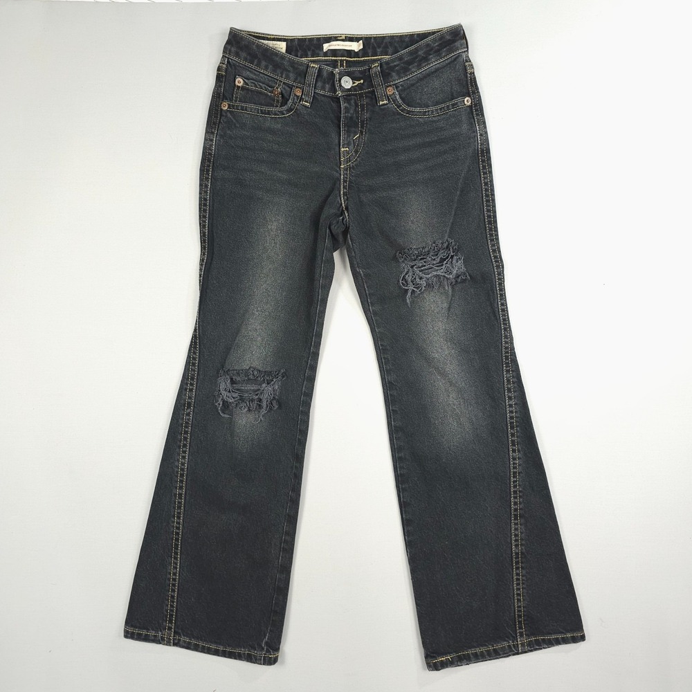 Levis Noughties Bootcut Jeans Women 27 Black Medium Wash Distressed Flare